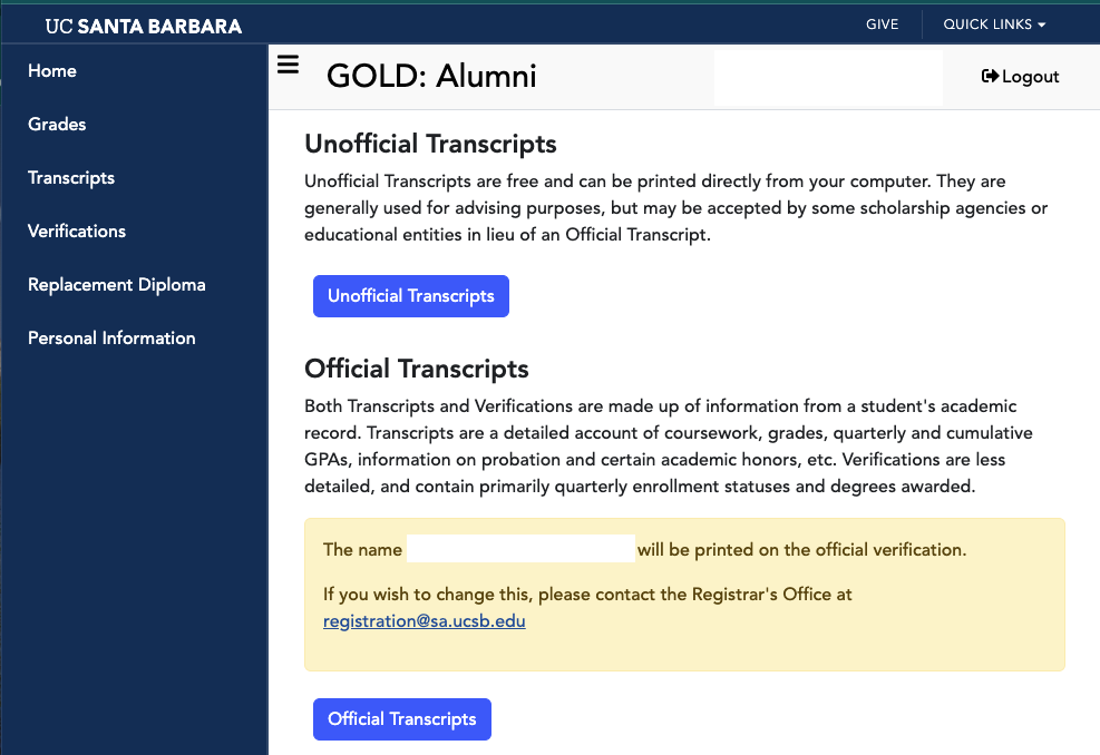 GOLD Alumni Transcripts