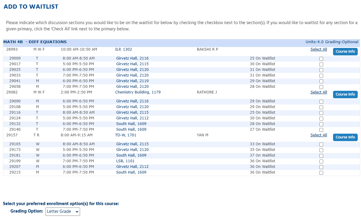 waitlist lecture with sections