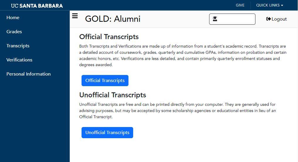 GOLD alumni official transcripts